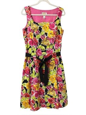 Talbots beautiful floral colorful roses watercolor flare Summer Dress size 10